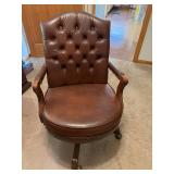 Traditional Mahogany-Finish Executive Desk & Tufted Leather Office Chair Set