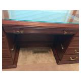 Traditional Mahogany-Finish Executive Desk & Tufted Leather Office Chair Set