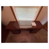 Traditional Mahogany-Finish Executive Desk & Tufted Leather Office Chair Set