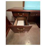 Traditional Mahogany-Finish Executive Desk & Tufted Leather Office Chair Set