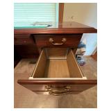 Traditional Mahogany-Finish Executive Desk & Tufted Leather Office Chair Set