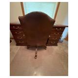 Traditional Mahogany-Finish Executive Desk & Tufted Leather Office Chair Set