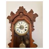 Antique Victorian Oak Gingerbread Kitchen Mantel Clock w/ Pendulum