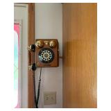 Vintage Style Limited Edition Wooden Wall Telephone Brass Bells Rotary Look
