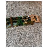 Vintage Hand Painted Two Man Crosscut Saw Northwoods Deer Barn Folk Art 53"
