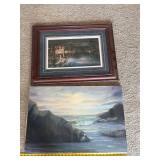 Lot of 2 Artworks Terry Redlin Summertime Framed Print & Original Oil Seascape