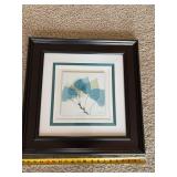 Signed Botanical Leaf Framed Wall Art Print Double Matted 16in