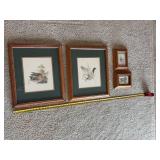 Set of 4 Framed Signed Duck Prints Mallard Teal Wood Duck Pintail Oak Frames