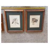 Set of 4 Framed Signed Duck Prints Mallard Teal Wood Duck Pintail Oak Frames