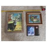 Lot of 3 Framed Wall Decor - 3D Deer Print, Duck Needlepoint, 9/11 Plaque