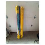 Vintage Beach Sun Umbrella Set Rainbow Stripe & Yellow with Sleeves