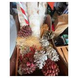 Vintage-Style Woven Wicker Christmas Sleigh with Birch Logs and Decor