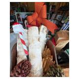 Vintage-Style Woven Wicker Christmas Sleigh with Birch Logs and Decor