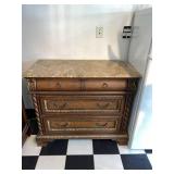 Vintage Marble Top 3-Drawer Accent Chest Traditional Wood Nightstand