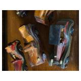 Set of 6 Hand Carved Wooden Vintage Car Figurines Folk Art Decor