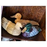 Set of 3 Vintage Hand Carved Wooden Duck Decoys Folk Art Decor