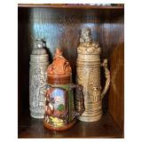 Vintage Ceramic Beer Stein Collection Wizard Lion Stag Relief Mugs