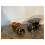 Handcrafted Wooden Vehicle Models Antique Car & Golf Cart Set