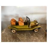 Handcrafted Wooden Vehicle Models Antique Car & Golf Cart Set