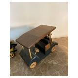 Handcrafted Wooden Vehicle Models Antique Car & Golf Cart Set