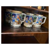 Set of 6 Vintage Japan Ceramic Stein Mugs Relief Tavern Scene