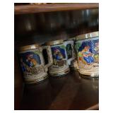 Set of 6 Vintage Japan Ceramic Stein Mugs Relief Tavern Scene