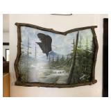Signed Arnold Bald Eagle Landscape Painting Rustic Twig Frame 33x25