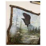 Signed Arnold Bald Eagle Landscape Painting Rustic Twig Frame 33x25