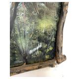 Signed Arnold Bald Eagle Landscape Painting Rustic Twig Frame 33x25