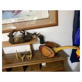 Rustic Wildlife Decor Lot Wood Pheasant Deer Figurine Antler Piece