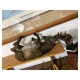 Rustic Wildlife Decor Lot Wood Pheasant Deer Figurine Antler Piece