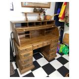 Vintage Oak Rolltop Desk with Drawers & Cubby Organizer 50x22x48