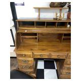 Vintage Oak Rolltop Desk with Drawers & Cubby Organizer 50x22x48