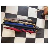 Lot of Assorted Golf & Rain Umbrellas Wood Curved & Straight Handles