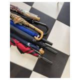 Lot of Assorted Golf & Rain Umbrellas Wood Curved & Straight Handles