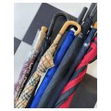 Lot of Assorted Golf & Rain Umbrellas Wood Curved & Straight Handles