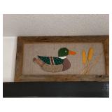 Rustic Primitive Duck Framed Fabric Applique Folk Art Wall Hanging
