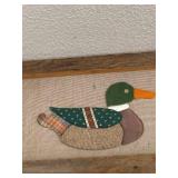Rustic Primitive Duck Framed Fabric Applique Folk Art Wall Hanging