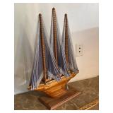 Vintage Wooden Sailboat Sculpture String Sail Nautical Decor 27in