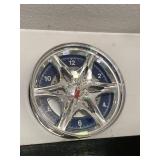 Chrome Car Wheel Rim Style Wall Clock Blue Dial Brake Rotor Design