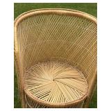 Vintage Rattan Wicker Barrel Tub Chair w/ Red Cushion Seat