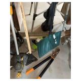 Lot of Assorted Lawn & Garden Tools Snow Shovel Loppers Rake