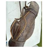 Vintage Tooled Leather Golf Bag Brown Carry Bag With Strap Pockets