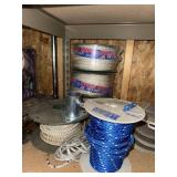 Lot of Assorted Nylon Rope Spools and Hardware Mixed Garage Supplies