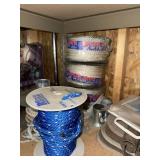 Lot of Assorted Nylon Rope Spools and Hardware Mixed Garage Supplies