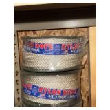 Lot of Assorted Nylon Rope Spools and Hardware Mixed Garage Supplies