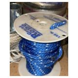 Lot of Assorted Nylon Rope Spools and Hardware Mixed Garage Supplies