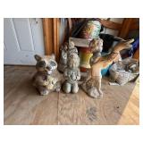 Lot of Assorted Garden Statues Raccoon Cherub Child Bird Figures