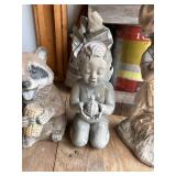 Lot of Assorted Garden Statues Raccoon Cherub Child Bird Figures