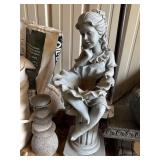 Classical Girl Garden Statue Planter Birdbath Cast Stone Gray Figure